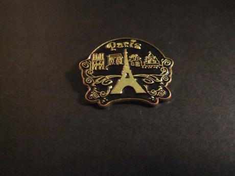 Eiffeltoren Parijs met op de achtergrond, Le Notre dame,  L'arc de triomphe, Le Chat noir ( Cabaret de zwarte kat ) en basilique du Sacré-Cœur